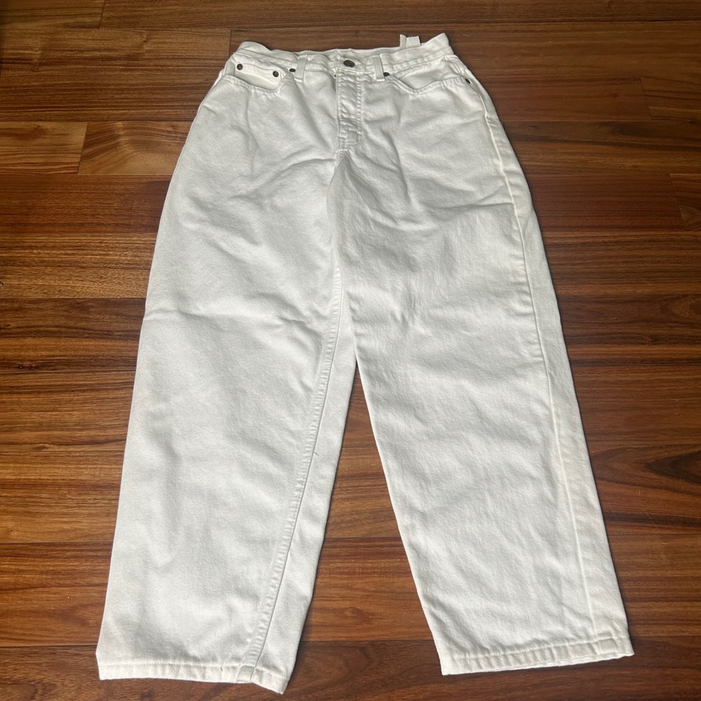 Newport News Vtg 90s‎ White Jeans High Waist Wide Leg Cotton Denim Size 8